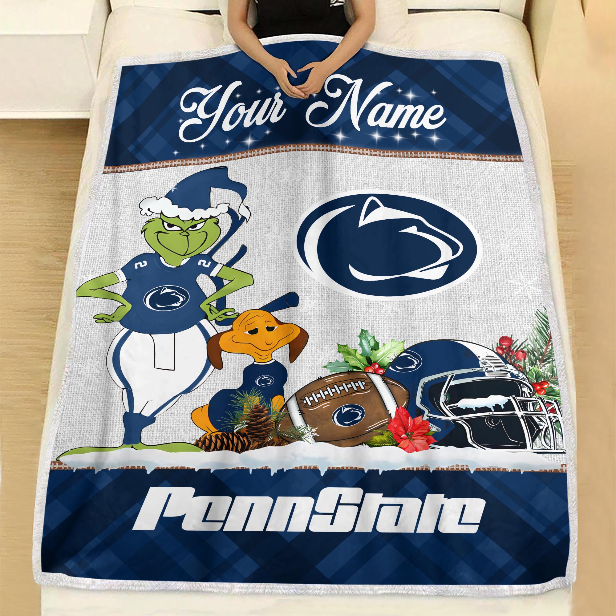 Sportswearmerch Penn State Nittany Lions NCAA x Grinch Christmas Fleece Blanket For Fan
