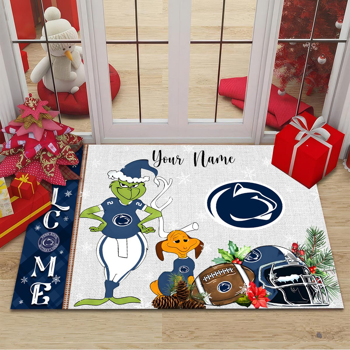Sportswearmerch Penn State Nittany Lions NCAA x Grinch Christmas Welcome Football Doormat For Fan