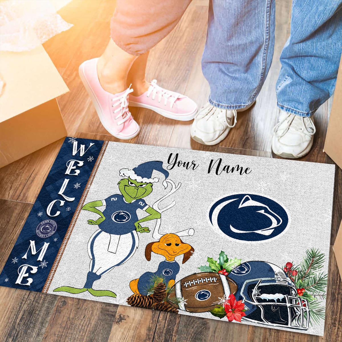 Sportswearmerch Penn State Nittany Lions NCAA x Grinch Christmas Welcome Football Doormat For Fan