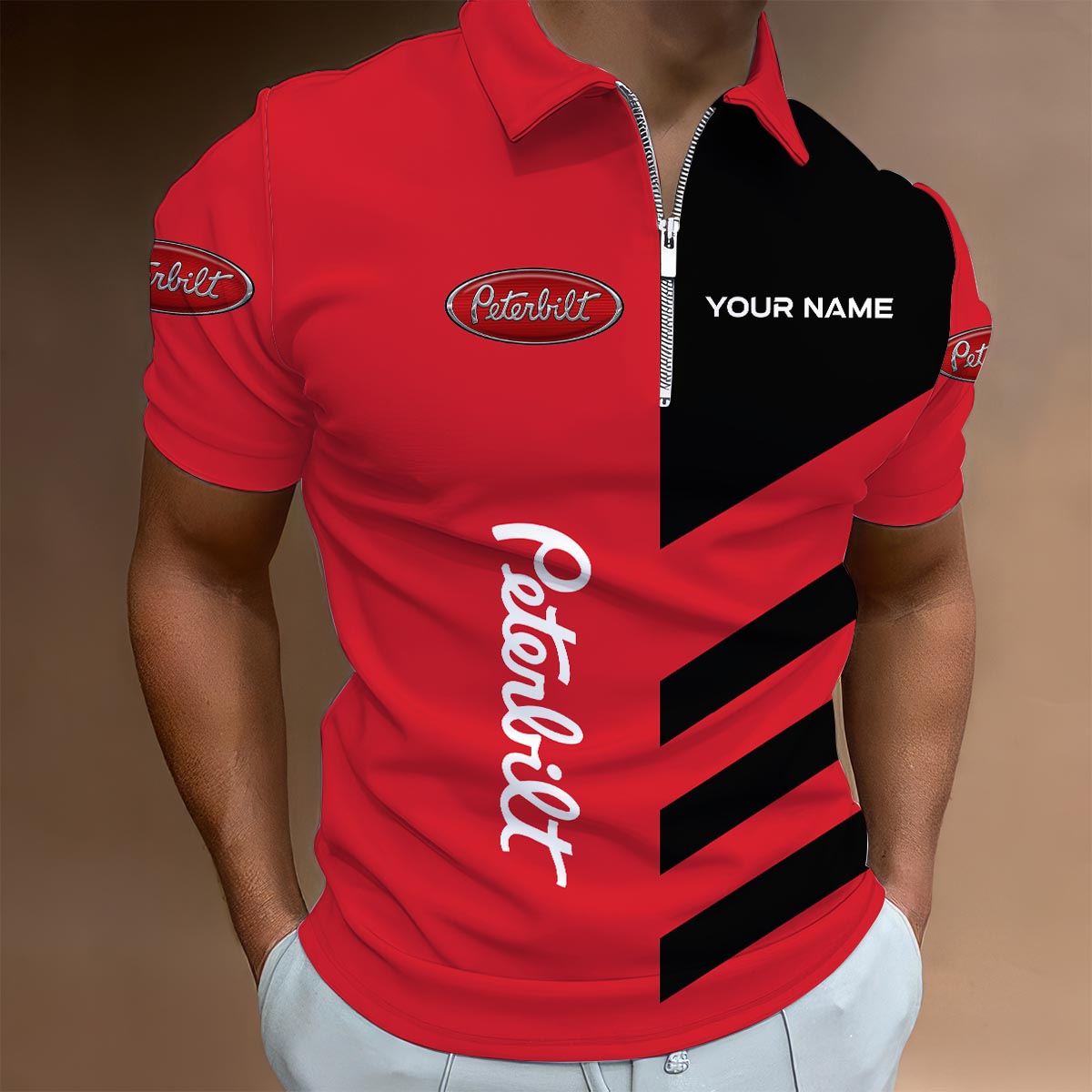 Sportswearmerch Peterbilt Truck Lapel Zip Polo Shirt For Fan
