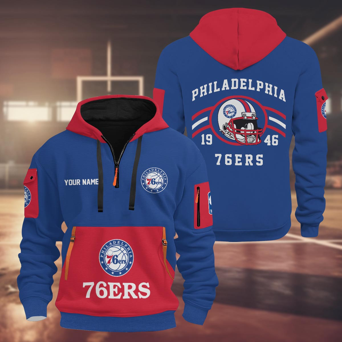 Sportswearmerch Philadelphia 76ers NBA Half Zip Hoodie Personalized For Fan