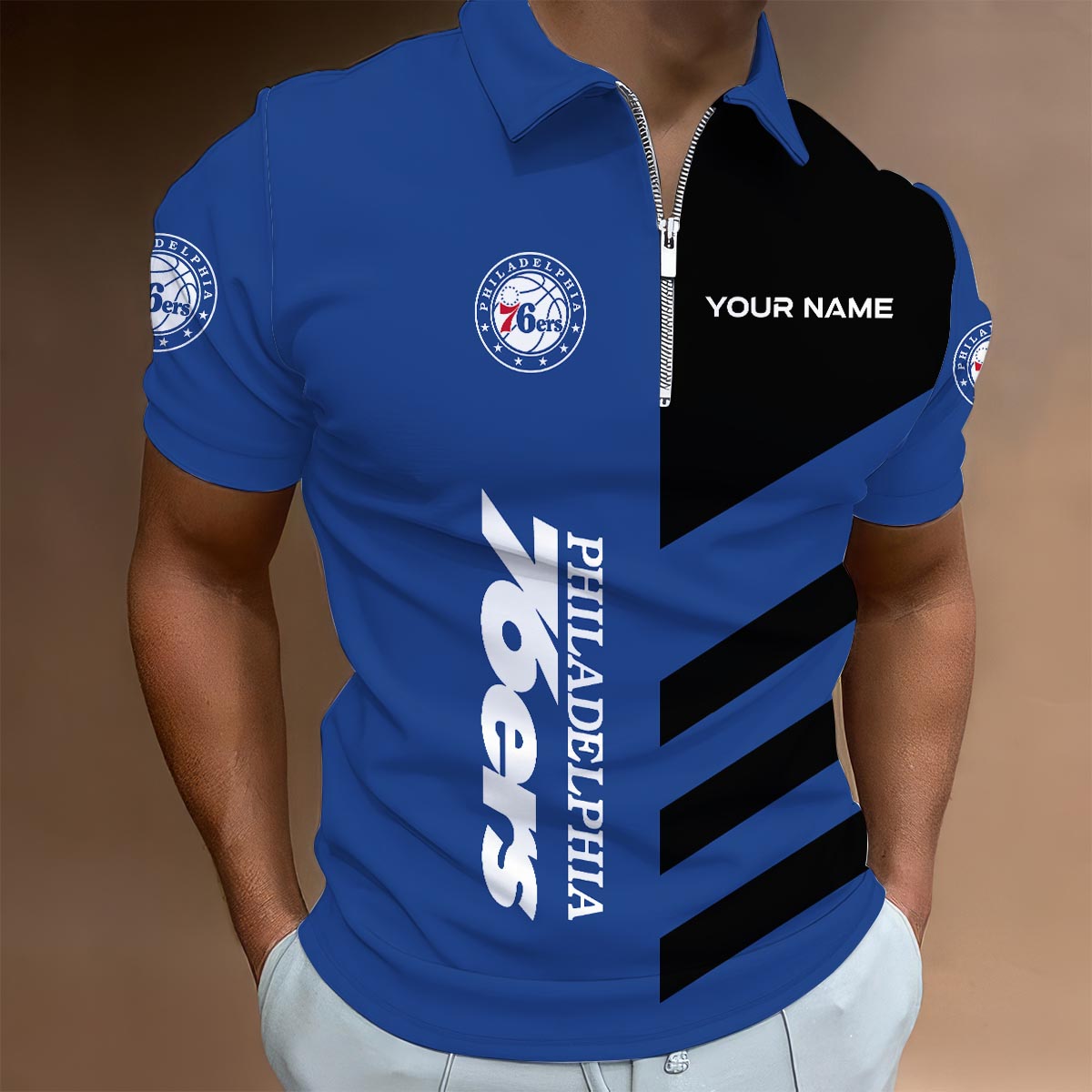 Sportswearmerch Philadelphia 76ers NBA Lapel Zip Polo Shirt For Fan