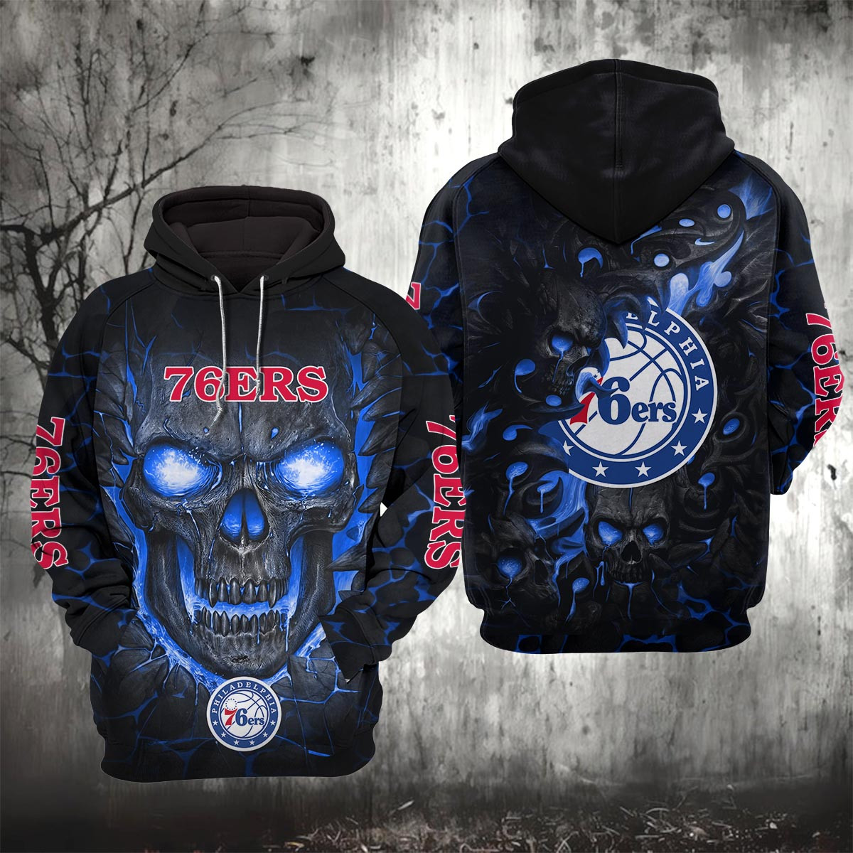 Sportswearmerch Philadelphia 76ers NBA Lava Skull Hoodie For Fan