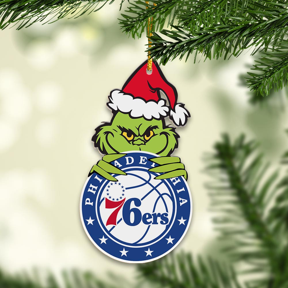 Sportswearmerch Philadelphia 76ers NBA x Grinch Christmas Acrylic Ornament For Fans