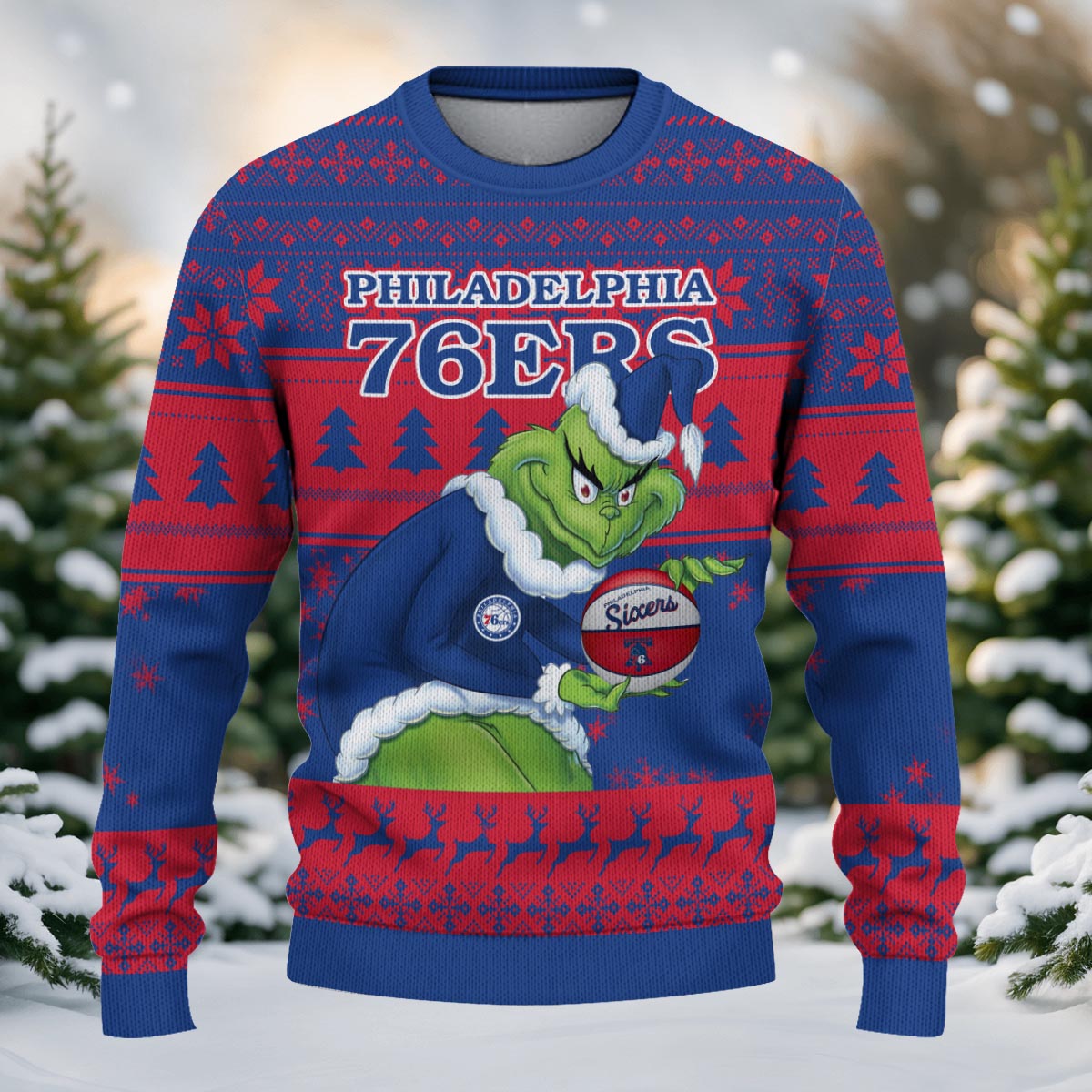 Sportswearmerch Philadelphia 76ers NBA x Grinch Christmas Ugly Sweater For Fans