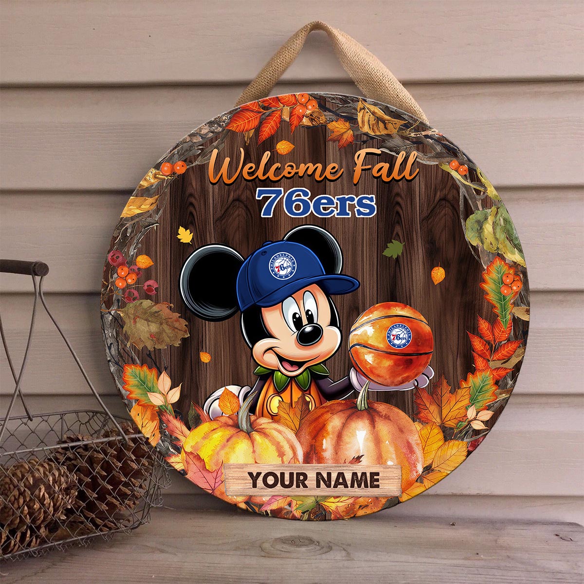 Sportswearmerch Philadelphia 76ers NBA x Mickey Round Wooden Sign For Fan