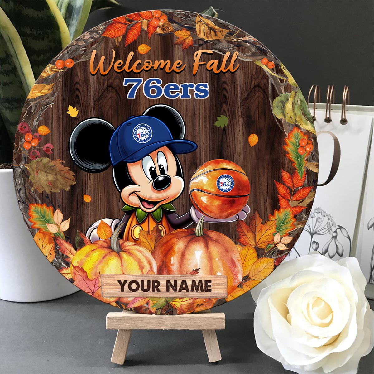 Sportswearmerch Philadelphia 76ers NBA x Mickey Round Wooden Sign For Fan
