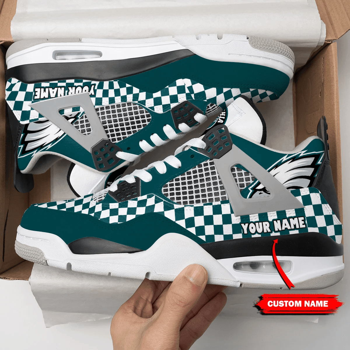 Sportswearmerch Philadelphia Eagles NFL Air Jordan 4 Sneaker AJ4 Sneakers Shoes For Men And Women