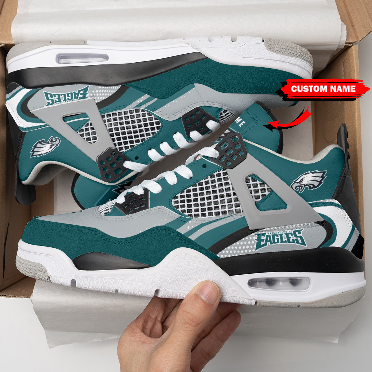 Sportswearmerch Philadelphia Eagles NFL Air Jordan 4 Sneaker AJ4 Sneakers Shoes For Men And Women