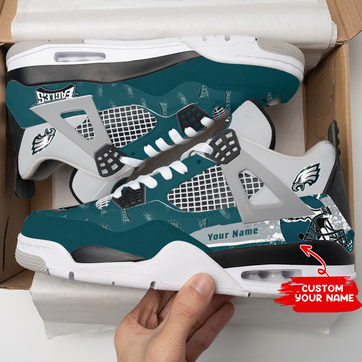 Sportswearmerch Philadelphia Eagles NFL Air Jordan 4 Sneaker AJ4 Sneakers Shoes For Men And Women