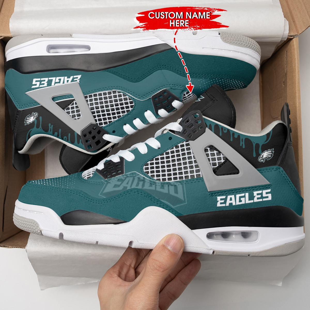 Sportswearmerch Philadelphia Eagles NFL Air Jordan 4 Sneaker AJ4 Sneakers Shoes For Men And Women