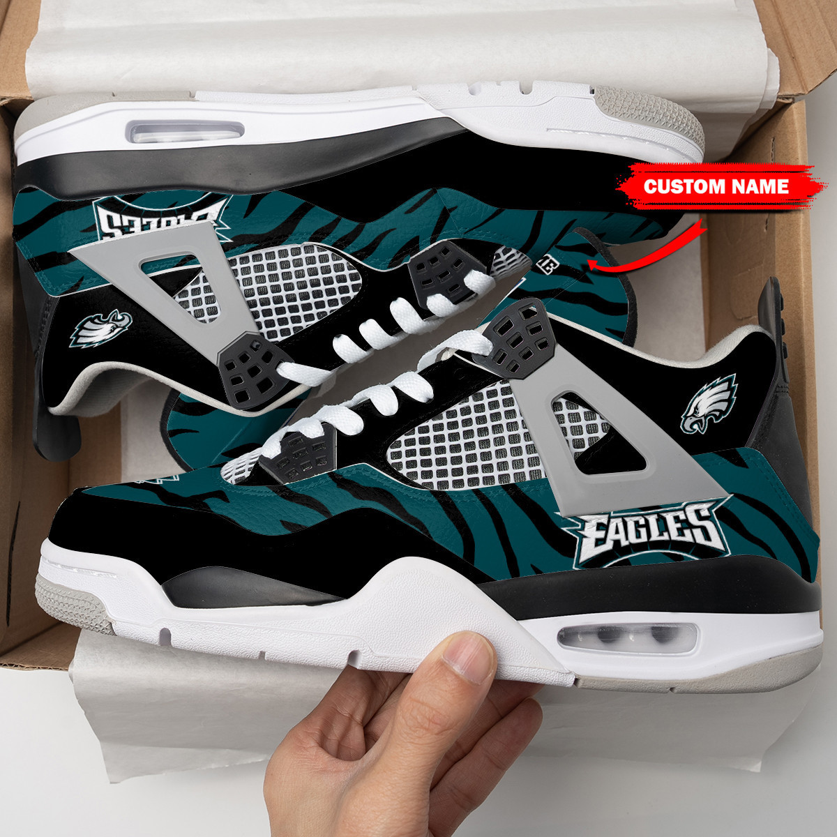 Sportswearmerch Philadelphia Eagles NFL Air Jordan 4 Sneaker AJ4 Sneakers Shoes For Men And Women