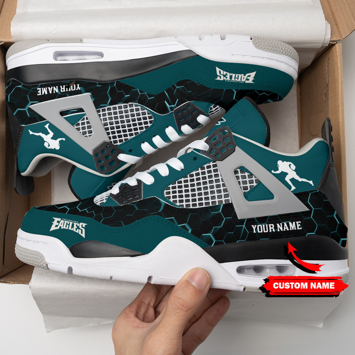 Sportswearmerch Philadelphia Eagles NFL Air Jordan 4 Sneaker AJ4 Sneakers Shoes For Men And Women