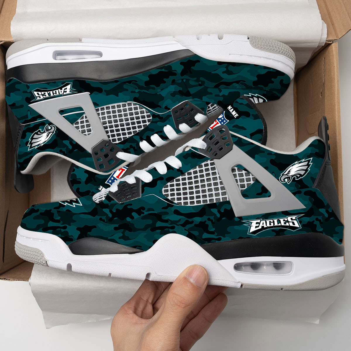 Sportswearmerch Philadelphia Eagles NFL Camo Air Jordan 4 SneakerAJ4 Sneakers Shoes For Men And Women