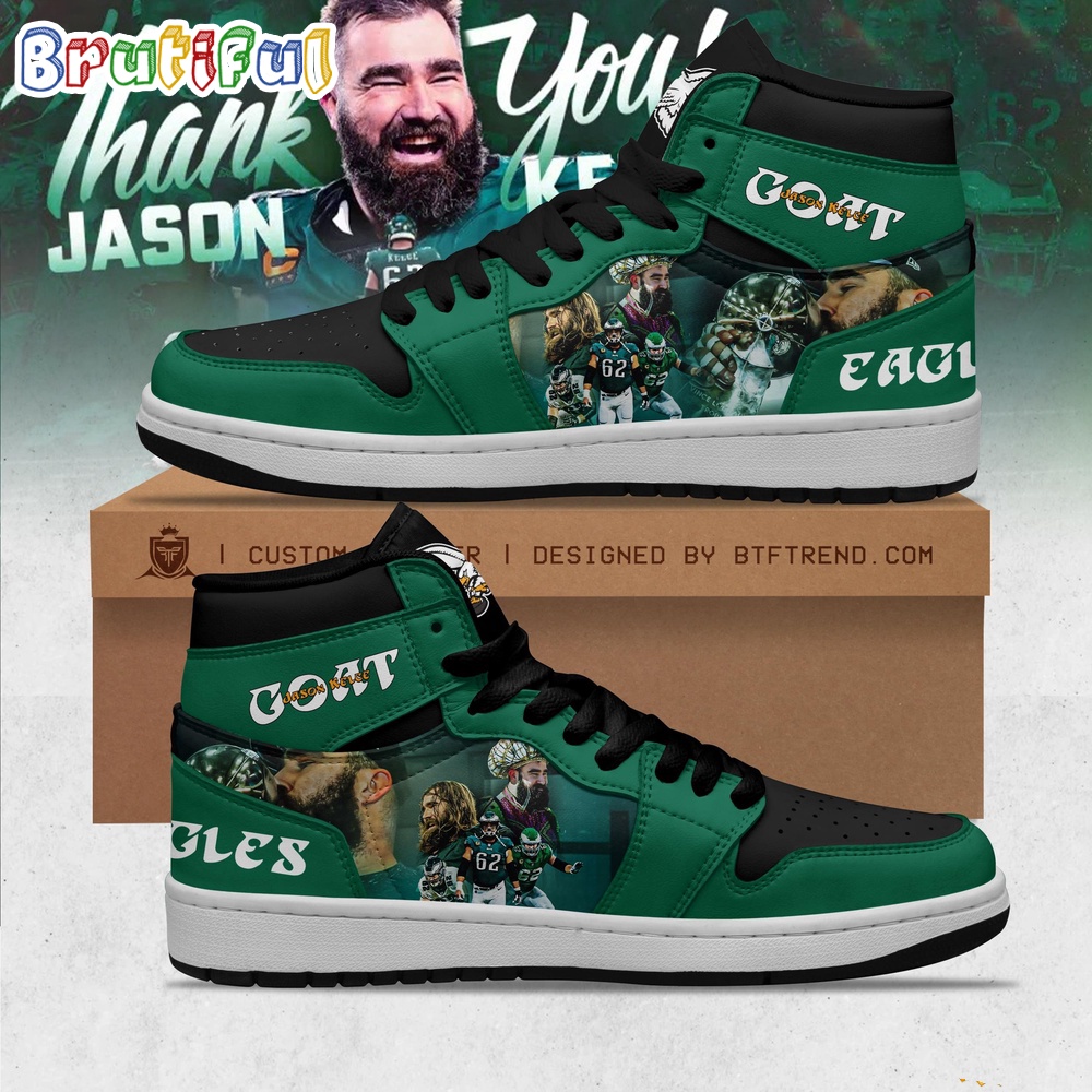 Sportswearmerch Philadelphia Eagles NFL Goat Jason Kelce AJ1 High Sneakers Shoes For Men And Women