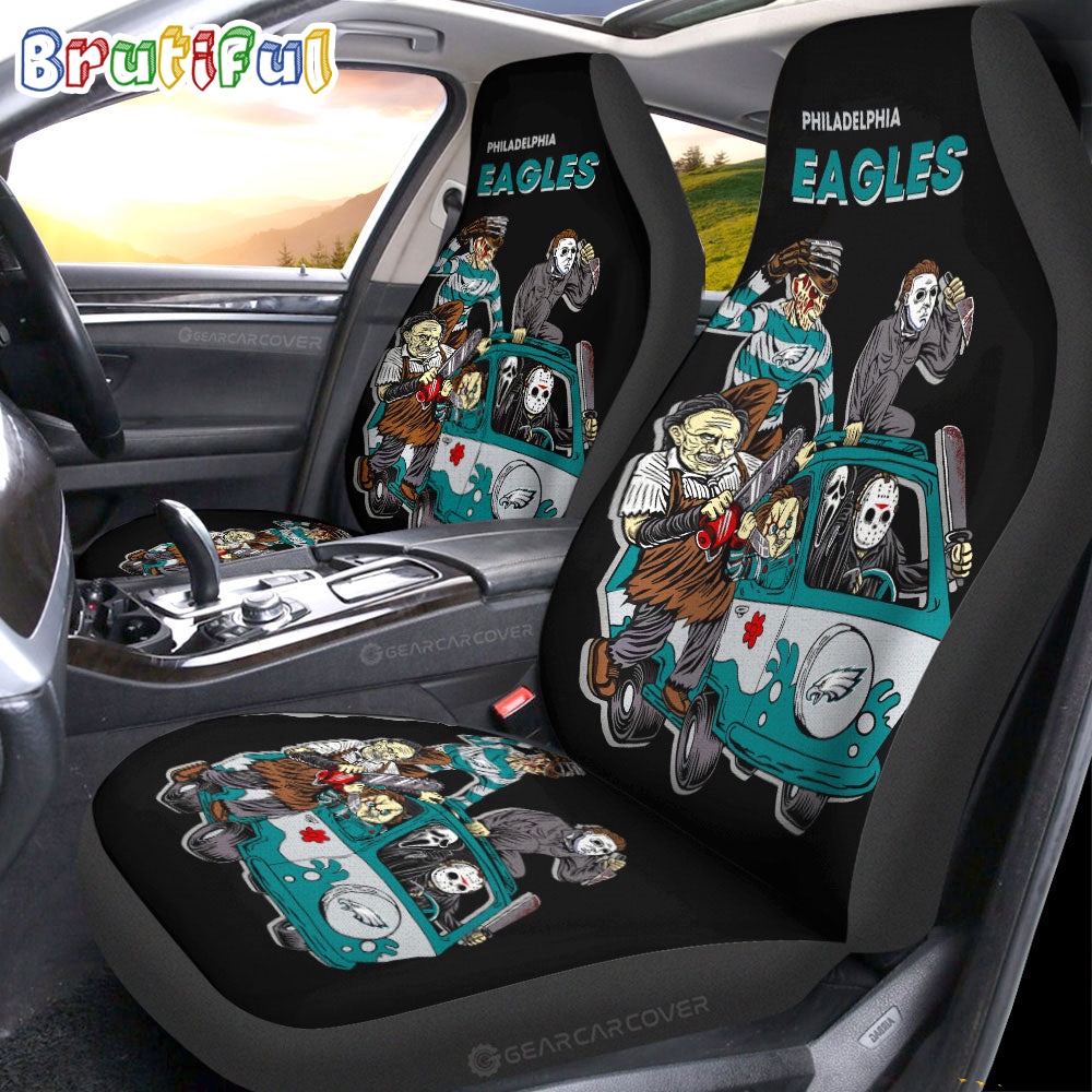 Sportswearmerch Philadelphia Eagles NFL Horror Characters Essential Halloween Car Seat Covers For Fan