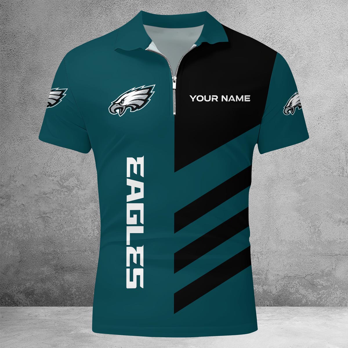 Sportswearmerch Philadelphia Eagles NFL Lapel Zip Polo Shirt For Fan