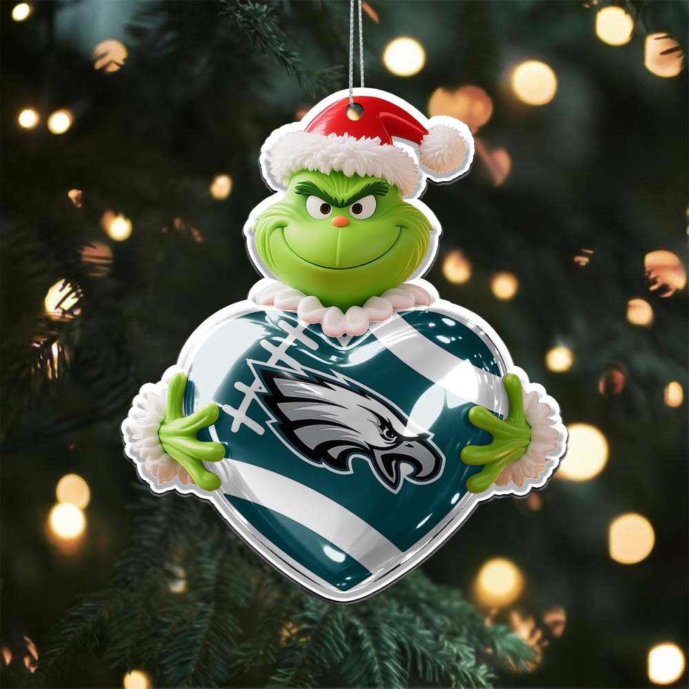 Sportswearmerch Philadelphia Eagles NFL The Grinch x Christmas Acrylic Ornament Gift For Fan
