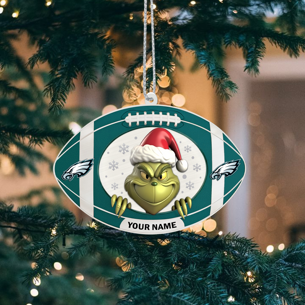 Sportswearmerch Philadelphia Eagles NFL The Grinch x Christmas Acrylic Ornament Gift For Fan