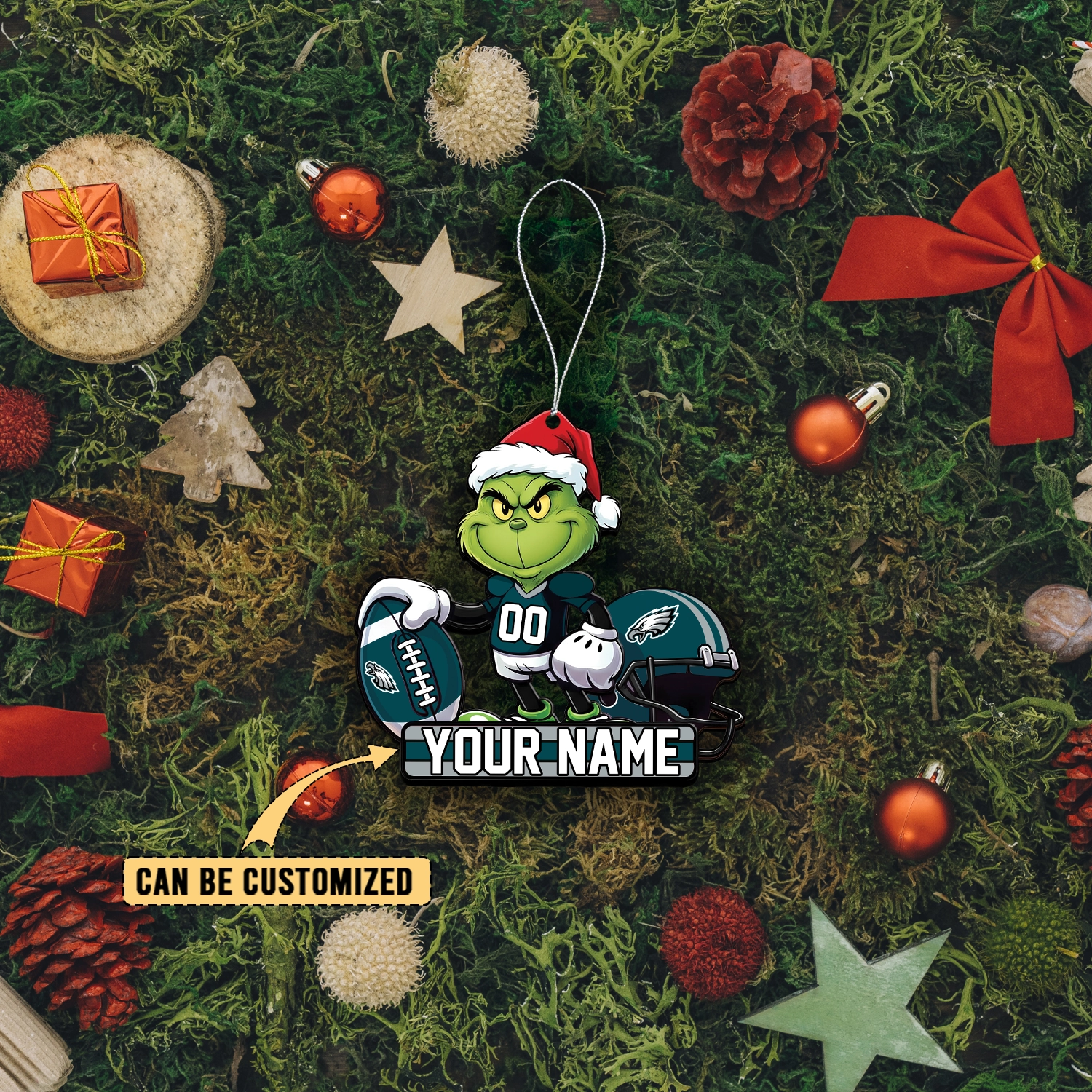Sportswearmerch Philadelphia Eagles NFL The Grinch x Christmas Acrylic Ornament Gift For Fan
