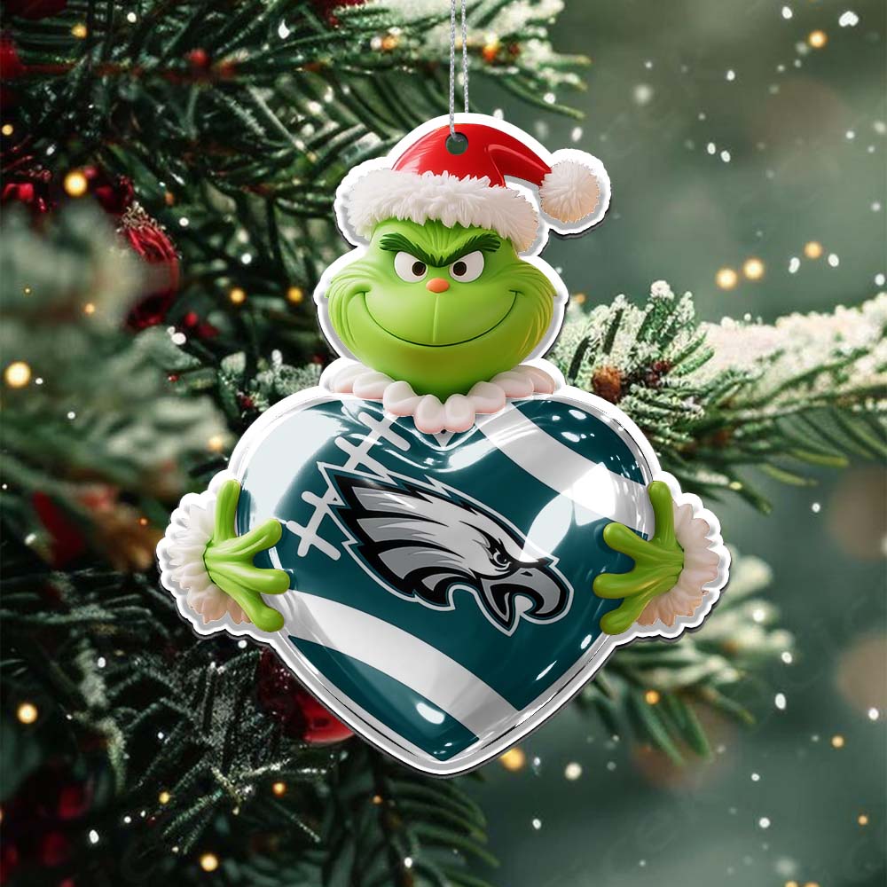 Sportswearmerch Philadelphia Eagles NFL The Grinch x Christmas Acrylic Ornament Gift For Fan