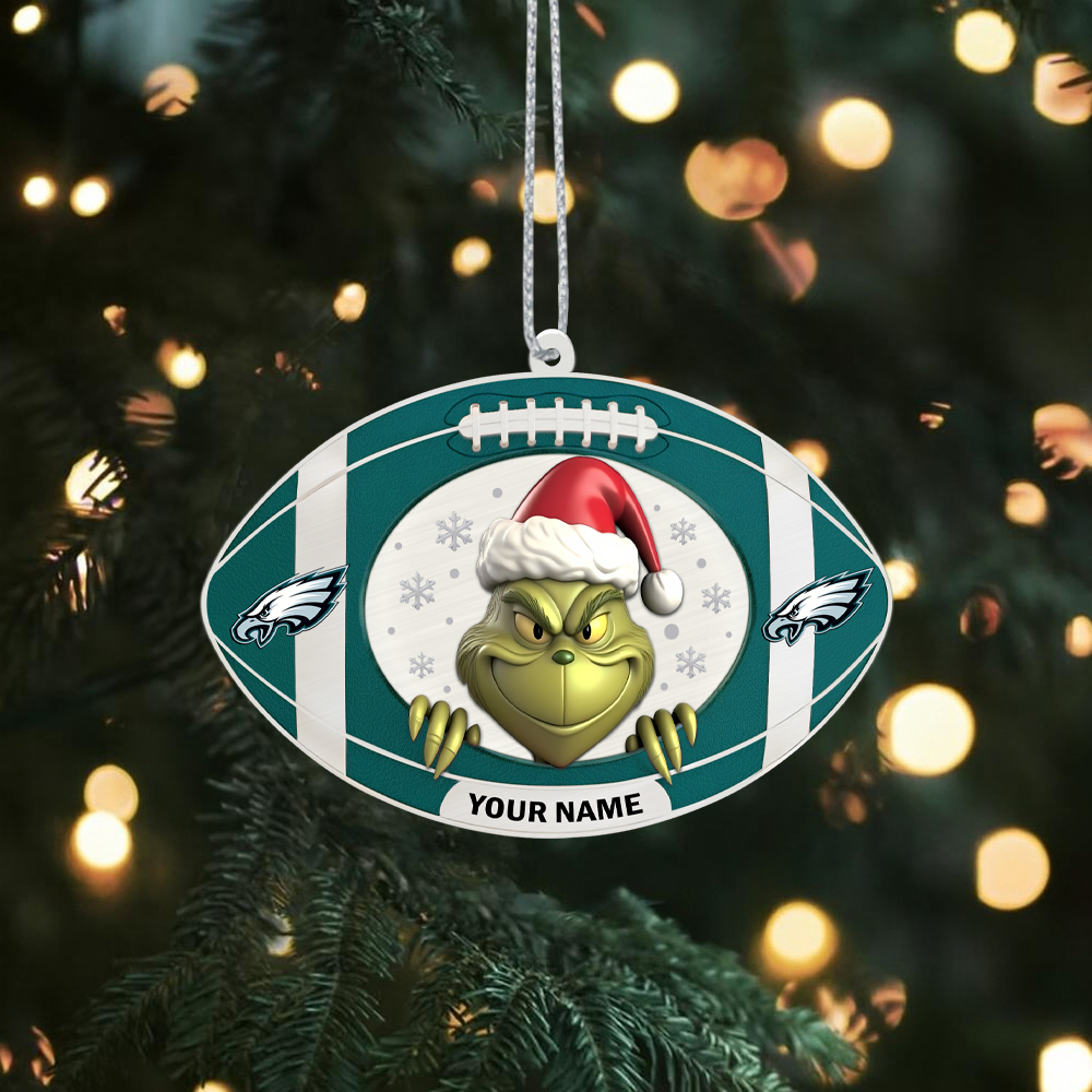 Sportswearmerch Philadelphia Eagles NFL The Grinch x Christmas Acrylic Ornament Gift For Fan