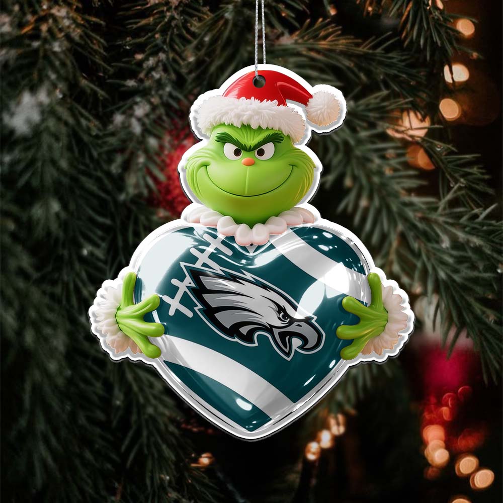 Sportswearmerch Philadelphia Eagles NFL The Grinch x Christmas Acrylic Ornament Gift For Fan