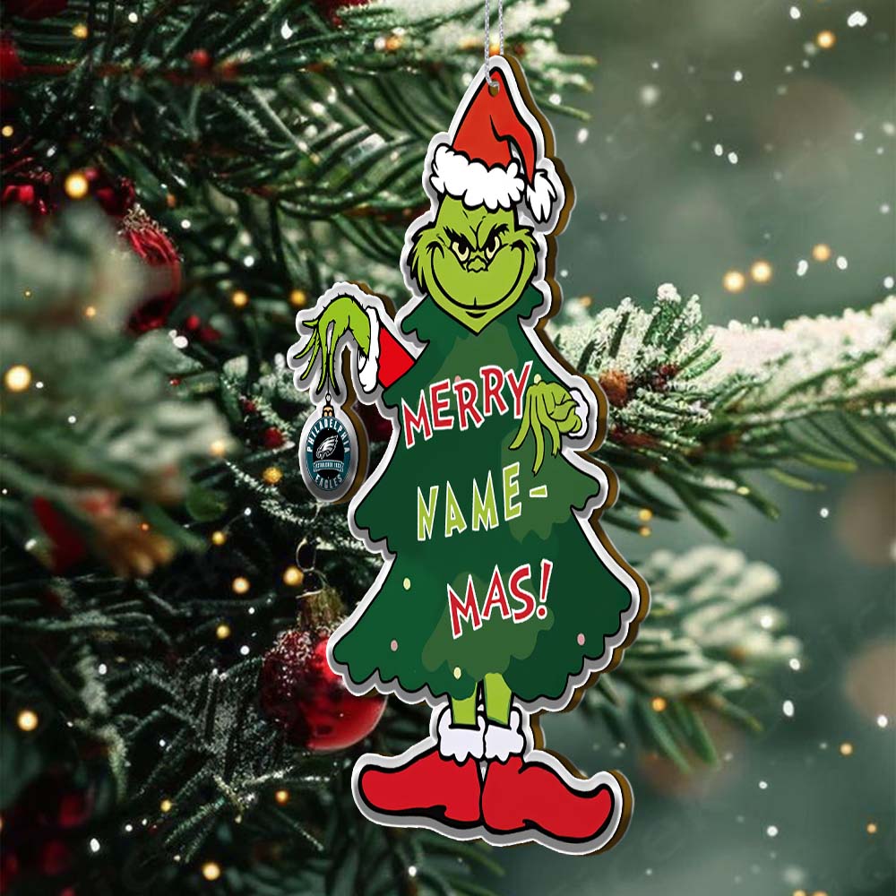 Sportswearmerch Philadelphia Eagles NFL The Grinch x Christmas Acrylic Ornament Gift For Fan