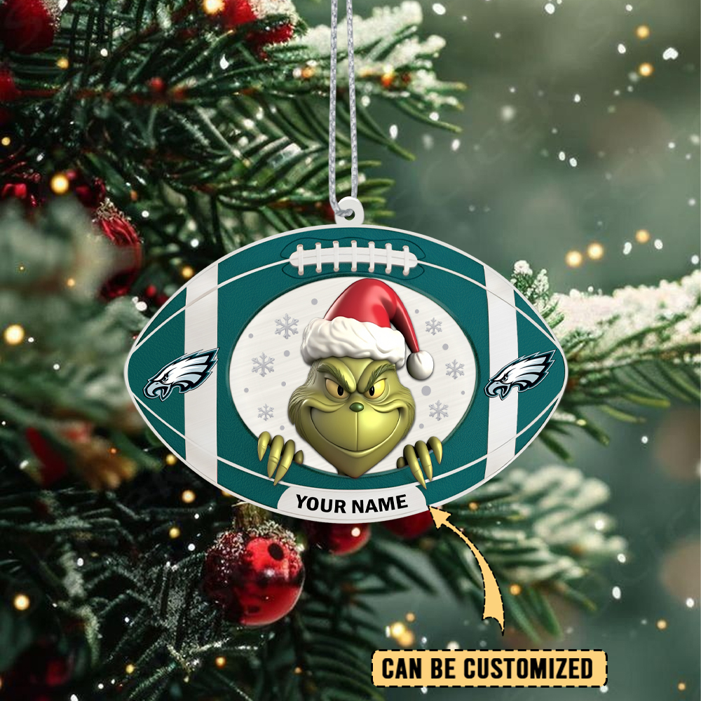 Sportswearmerch Philadelphia Eagles NFL The Grinch x Christmas Acrylic Ornament Gift For Fan