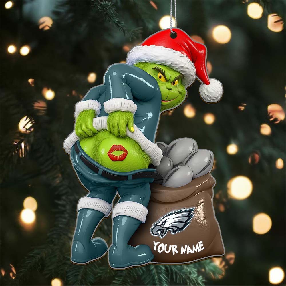 Sportswearmerch Philadelphia Eagles NFL The Grinch x Christmas Acrylic Ornament Gift For Fan