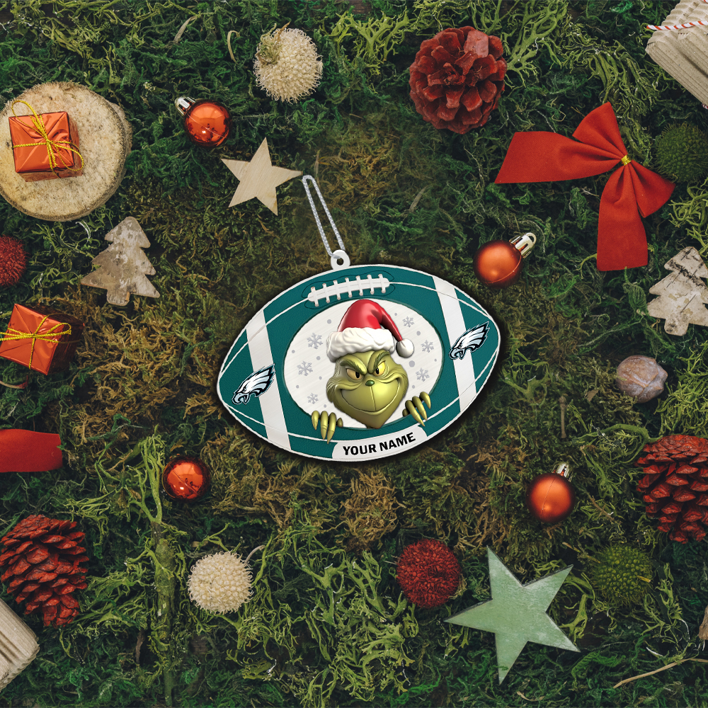 Sportswearmerch Philadelphia Eagles NFL The Grinch x Christmas Acrylic Ornament Gift For Fan