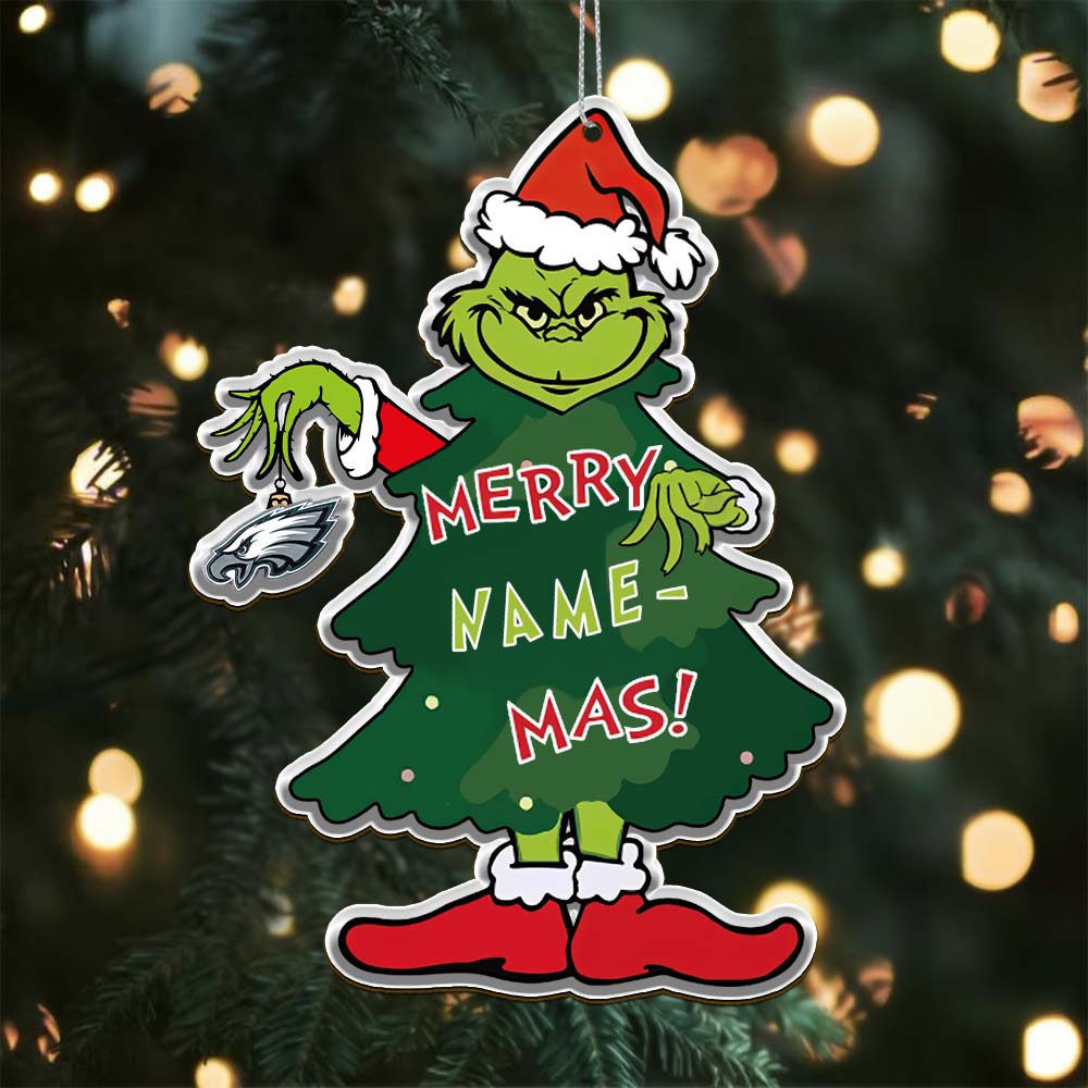 Sportswearmerch Philadelphia Eagles NFL The Grinch x Christmas Acrylic Ornament Gift For Fan