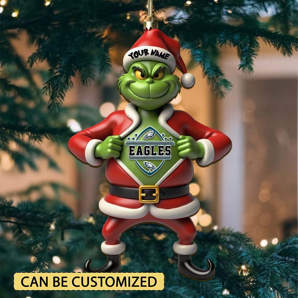 Sportswearmerch Philadelphia Eagles NFL The Grinch x Christmas Acrylic Ornament Gift For Fan