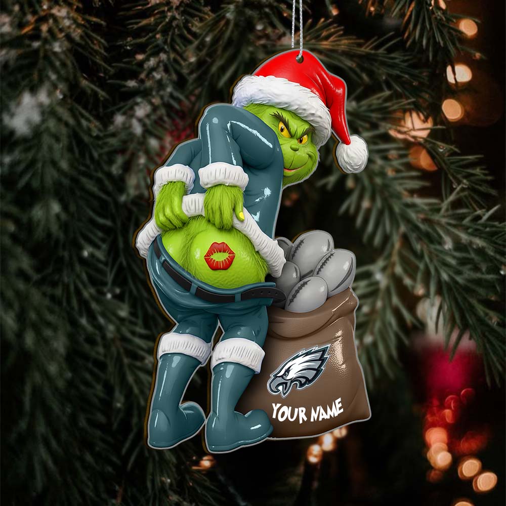 Sportswearmerch Philadelphia Eagles NFL The Grinch x Christmas Acrylic Ornament Gift For Fan