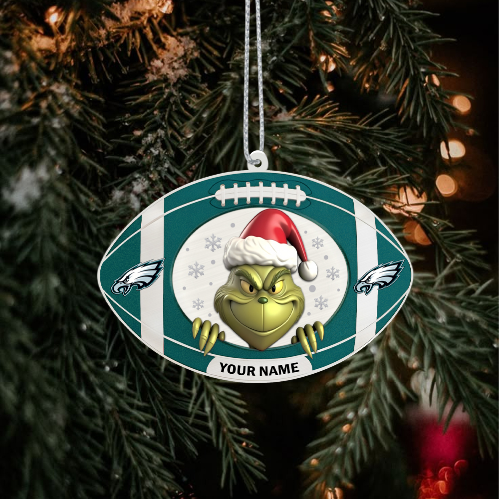 Sportswearmerch Philadelphia Eagles NFL The Grinch x Christmas Acrylic Ornament Gift For Fan