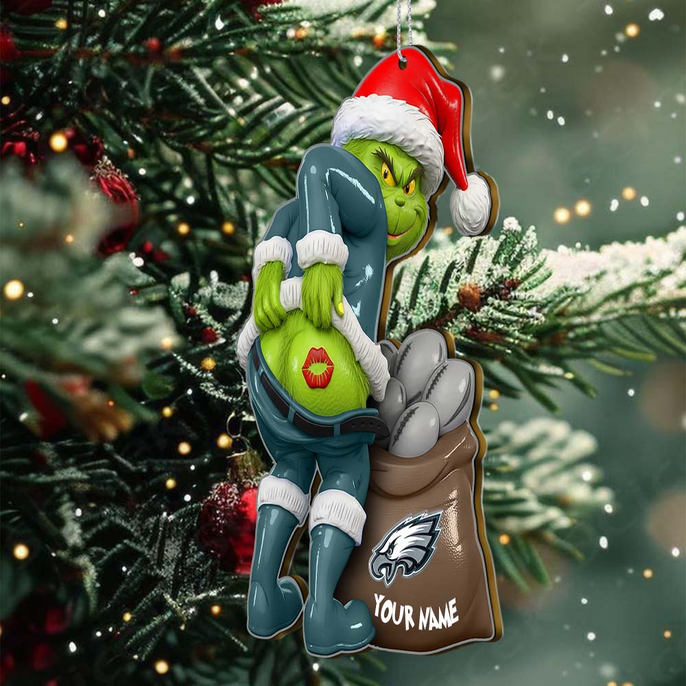 Sportswearmerch Philadelphia Eagles NFL The Grinch x Christmas Acrylic Ornament Gift For Fan