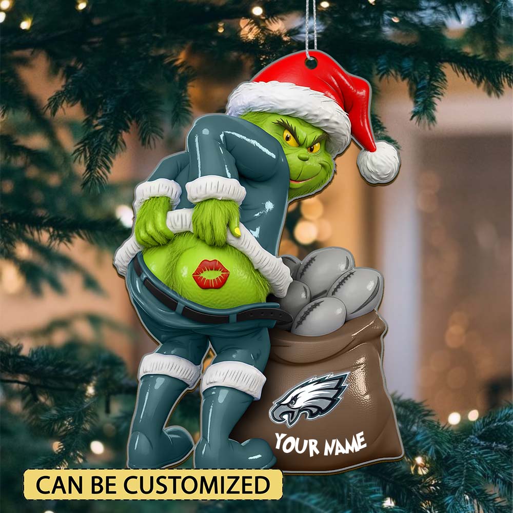Sportswearmerch Philadelphia Eagles NFL The Grinch x Christmas Acrylic Ornament Gift For Fan