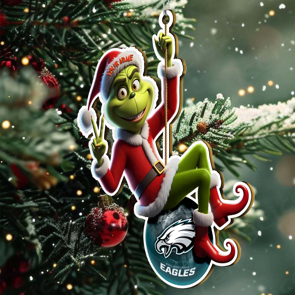Sportswearmerch Philadelphia Eagles NFL The Grinch x Christmas Acrylic Ornament Gift For Fan