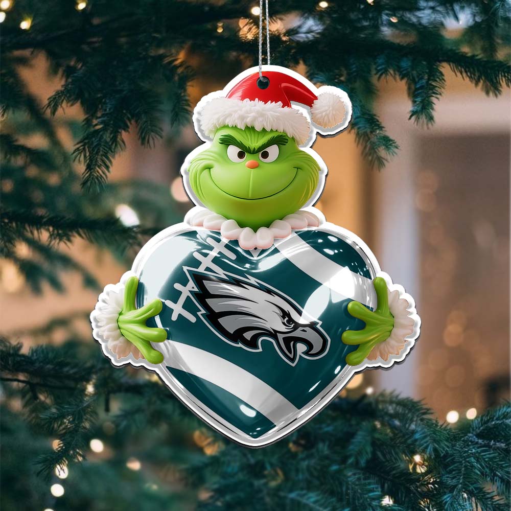 Sportswearmerch Philadelphia Eagles NFL The Grinch x Christmas Acrylic Ornament Gift For Fan