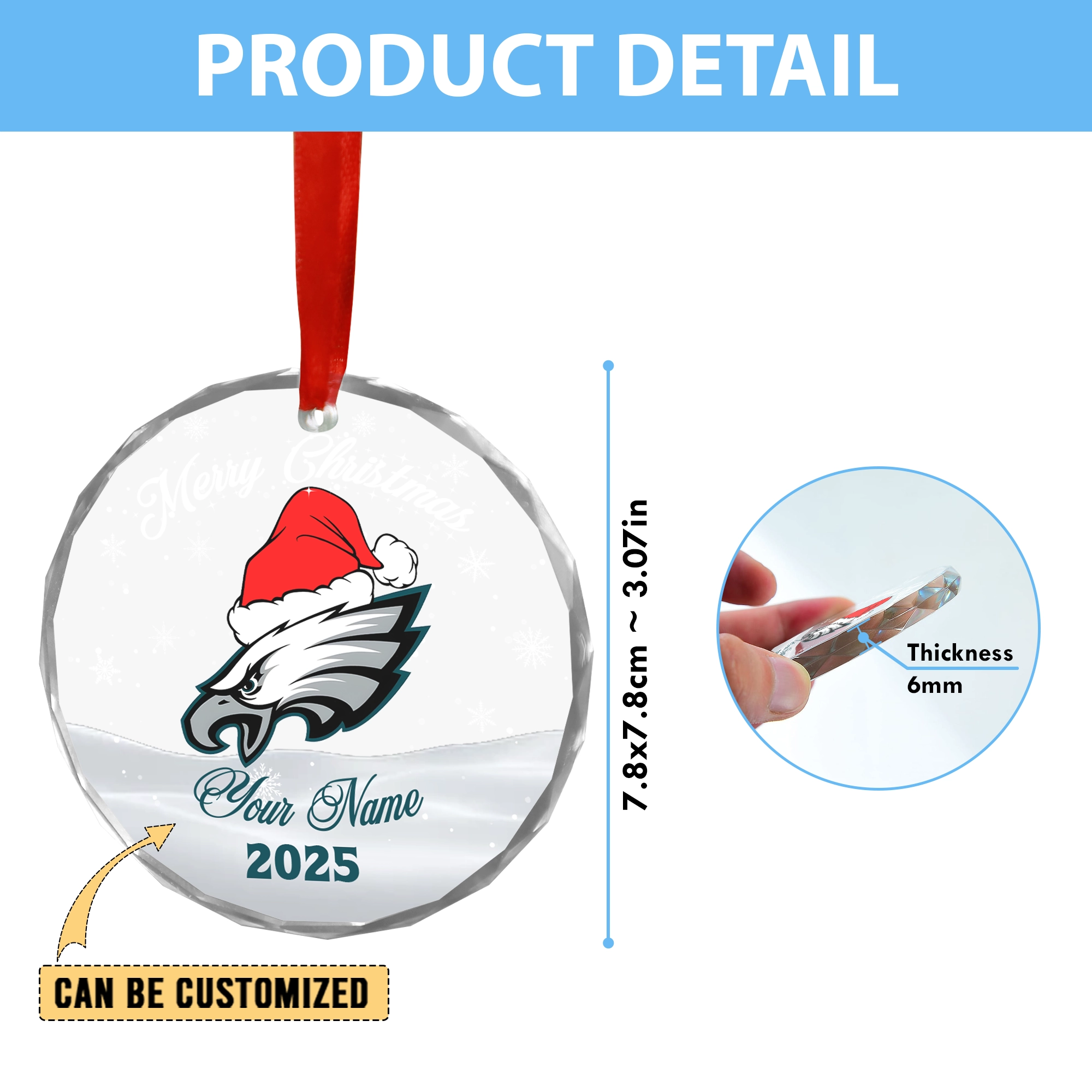 Sportswearmerch Philadelphia Eagles NFL x Christmas Glass Ornament Gift For Fan