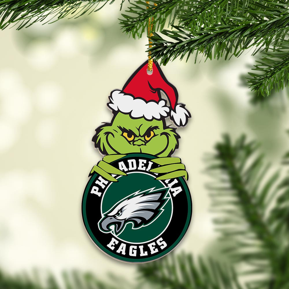 Sportswearmerch Philadelphia Eagles NFL x Grinch Christmas Acrylic Ornament For Fans