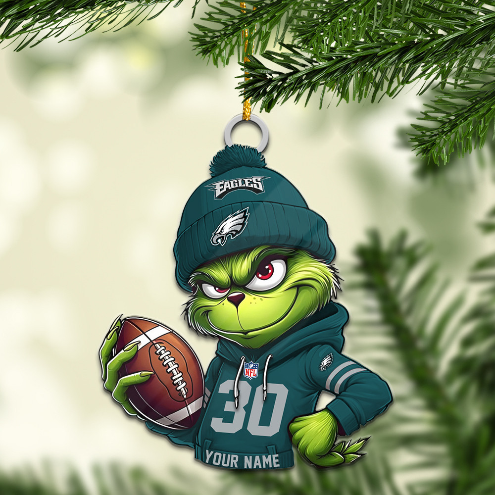 Sportswearmerch Philadelphia Eagles NFL x Grinch Christmas Acrylic Ornament For Fans