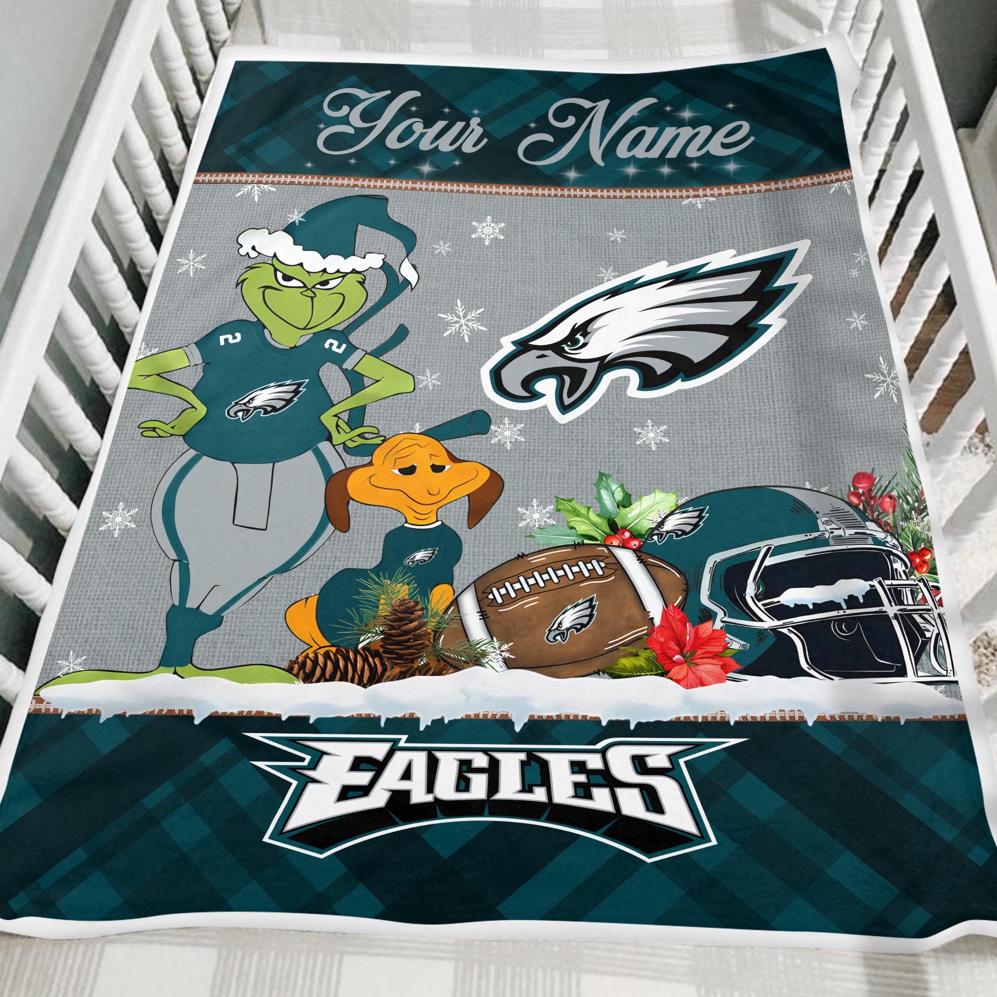 Sportswearmerch Philadelphia Eagles NFL x Grinch Christmas Fleece Blanket For Fan