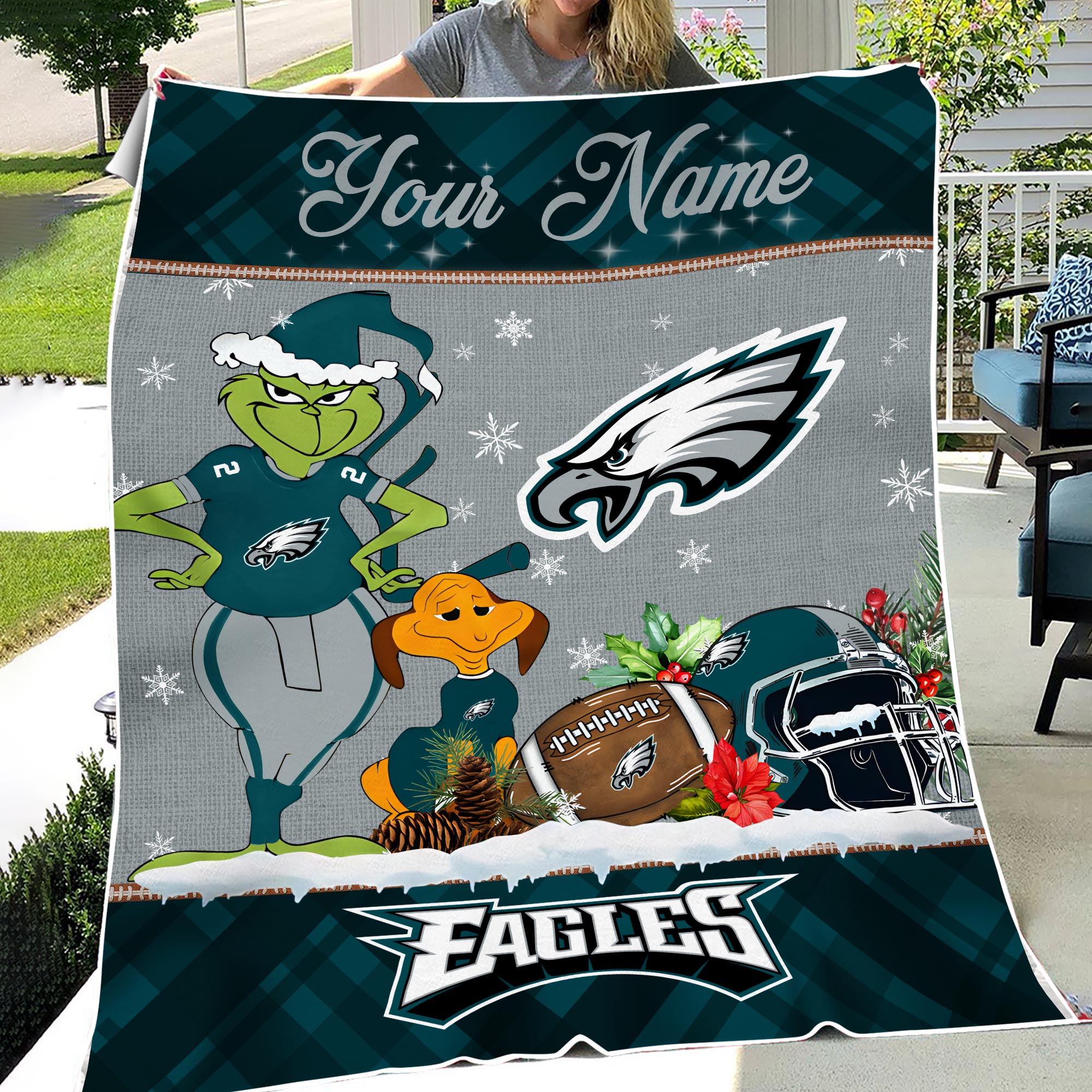 Sportswearmerch Philadelphia Eagles NFL x Grinch Christmas Fleece Blanket For Fan