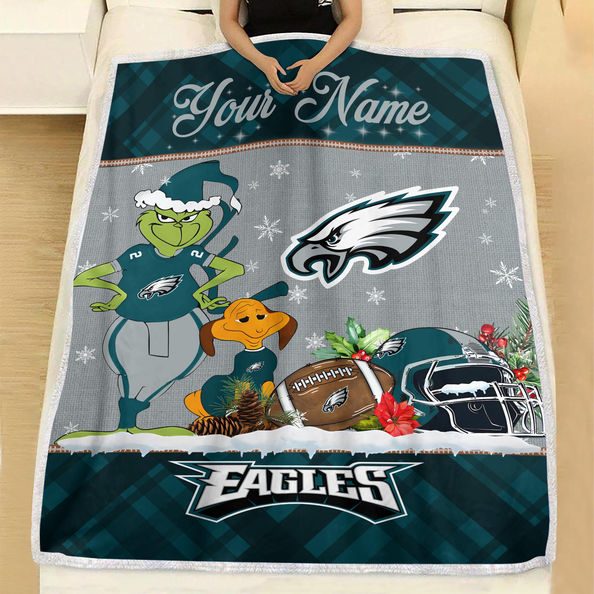 Sportswearmerch Philadelphia Eagles NFL x Grinch Christmas Fleece Blanket For Fan