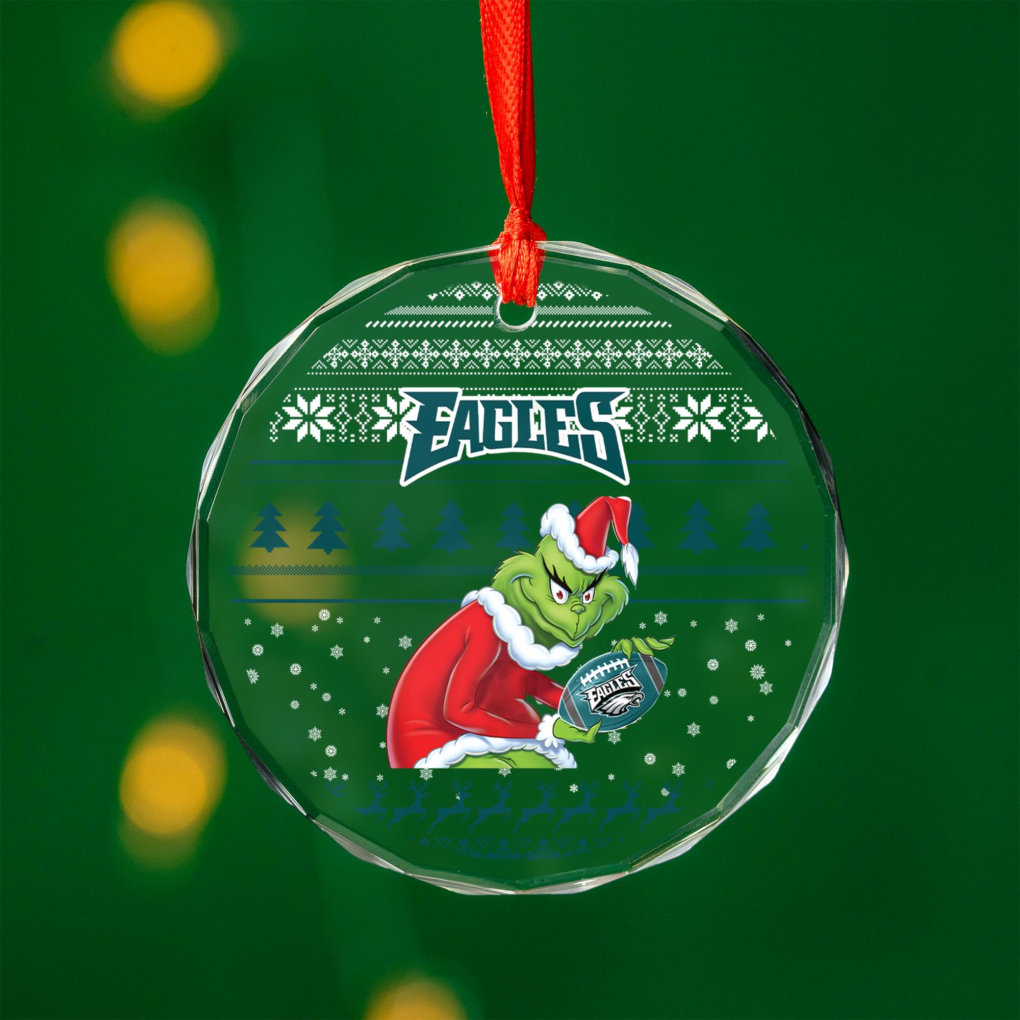 Sportswearmerch Philadelphia Eagles NFL x Grinch Christmas Glass Ornament For Fans