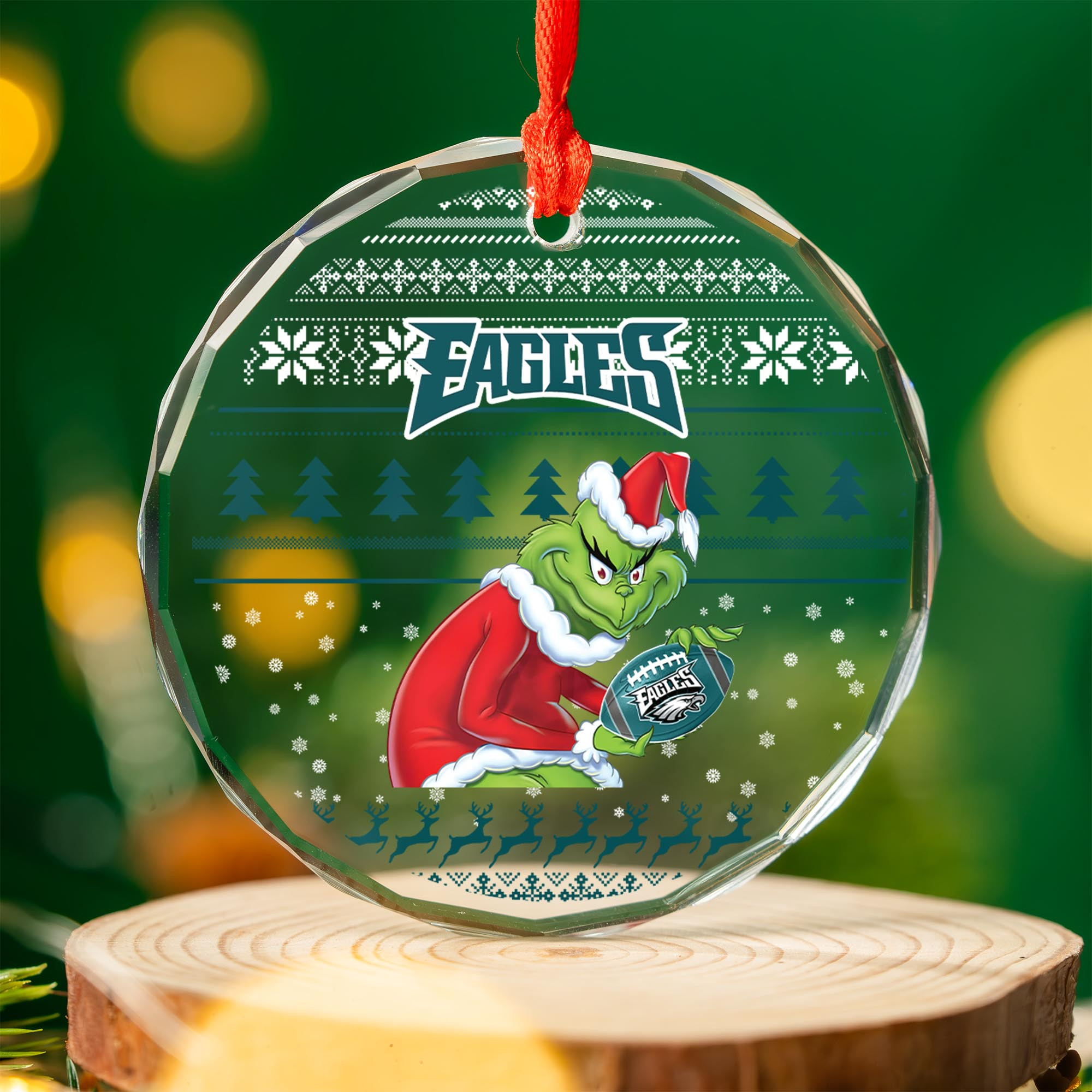 Sportswearmerch Philadelphia Eagles NFL x Grinch Christmas Glass Ornament For Fans
