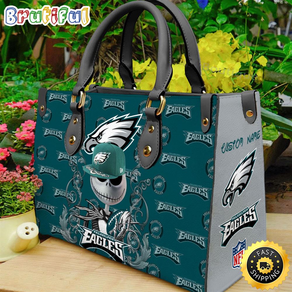 Sportswearmerch Philadelphia Eagles NFL x Jack Skellington Women Leather Bag For Fan