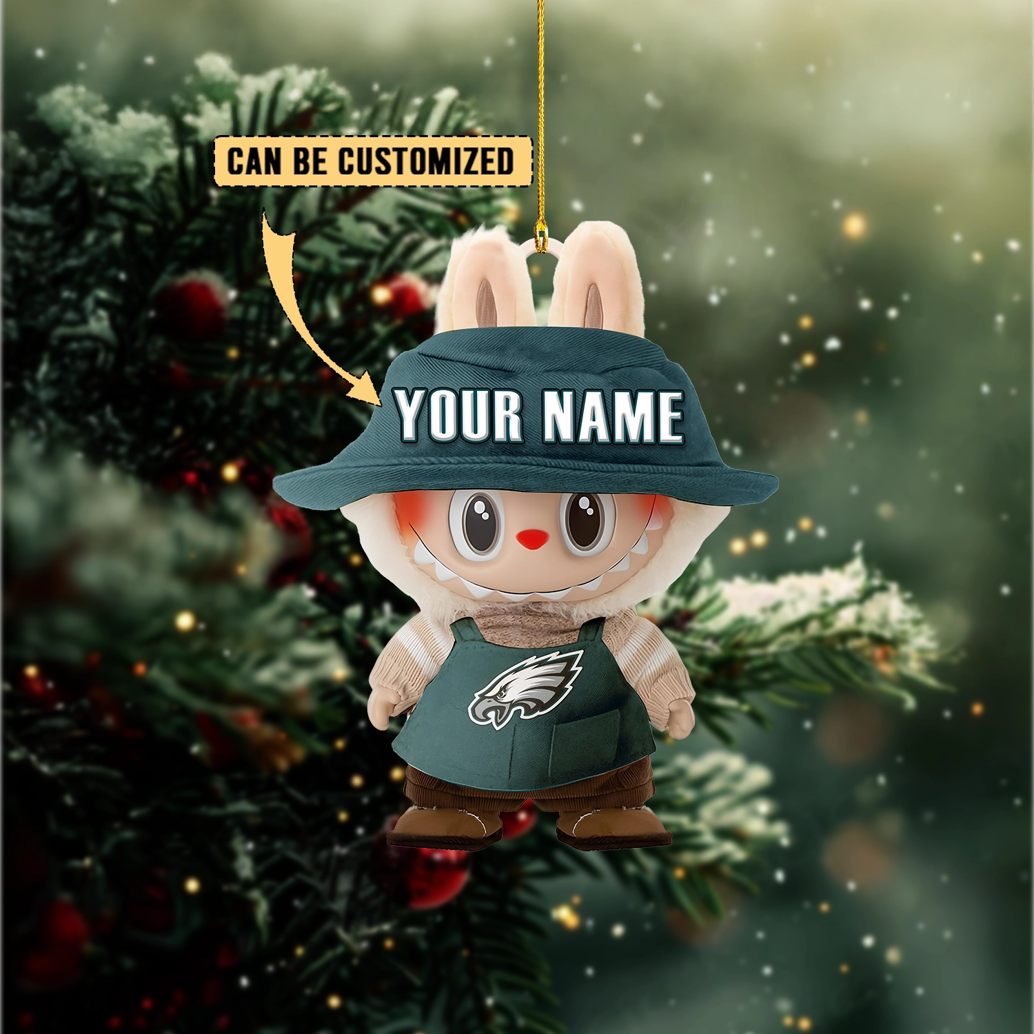 Sportswearmerch Philadelphia Eagles NFL x Labubu Christmas Personalized Acrylic Ornament Gift For Fans