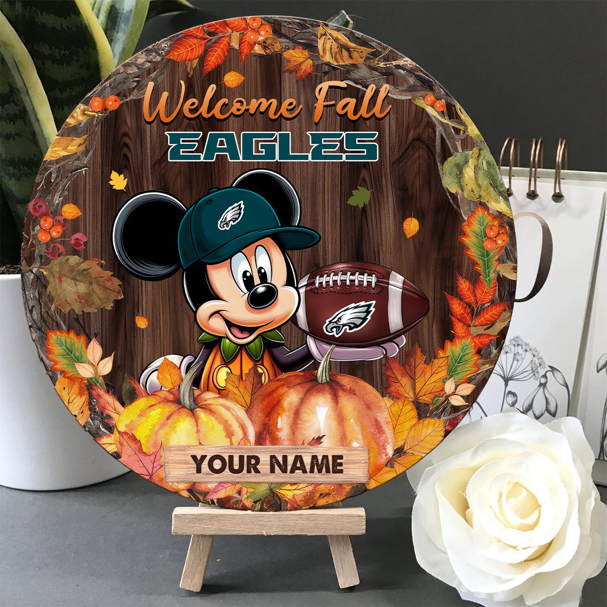 Sportswearmerch Philadelphia Eagles NFL x Mickey Round Wooden Sign For Fan